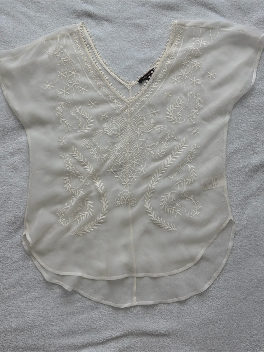 Ella Moss 100% Silk Embroidered Ivory Boho Blouse M